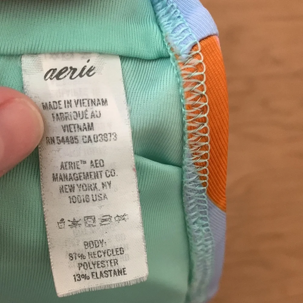 aerie Bikini Scoop Top Stripes Yellow Green Mint Pink Brown Blue S - Picture 5 of 5